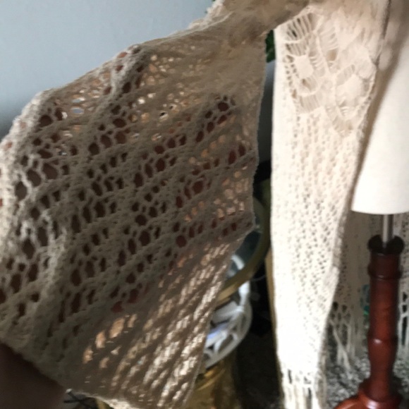 Bohemian Crocheted Cardigan Open Front Stunning Eggshell FINAL SALE - Picture 3 of 15